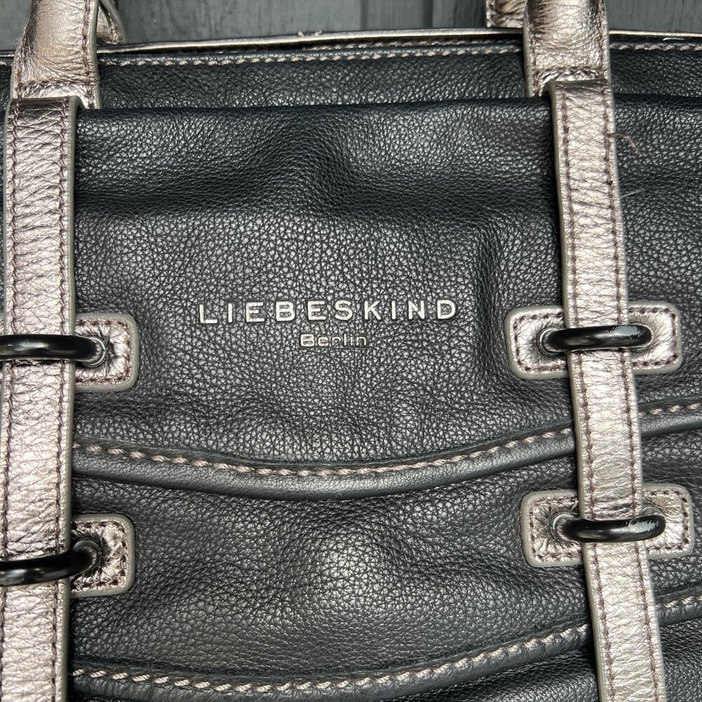 Liebeskind Berlin Leather Shoulder Bag Satchel Black Metallic Slouchy Soft Purse - Picture 5 of 16